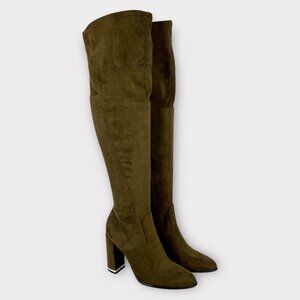 Marc Fisher Womens Natier Faux Suede Over the Knee Boots Green Brown size 8